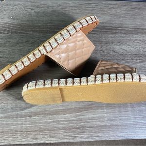 Tan Woven Summer Slides